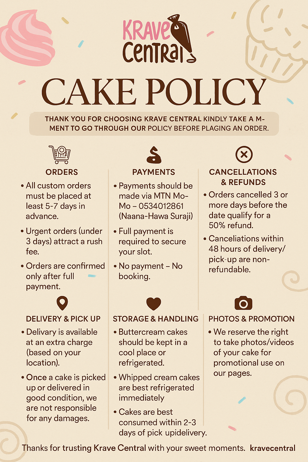 Cake Policy Poster